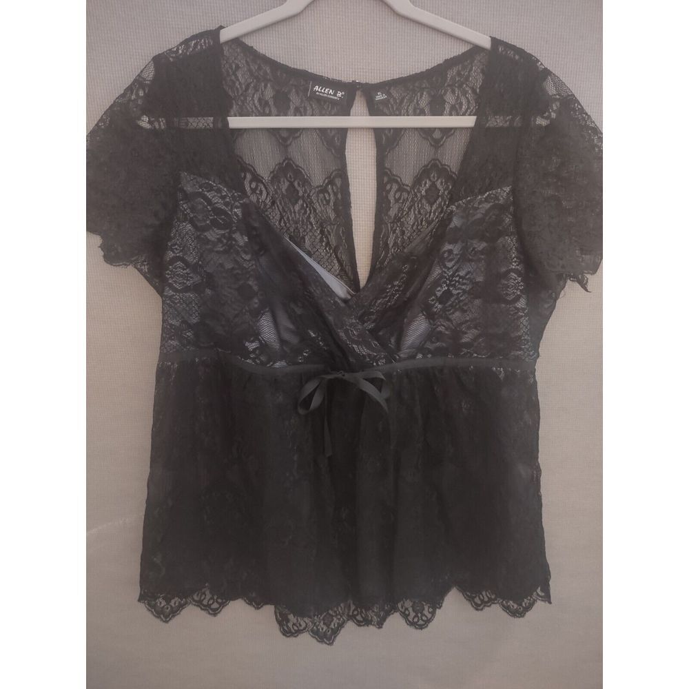 Very Sexy XL Black Lace Top With Deep V Neckline By Allen‎ B